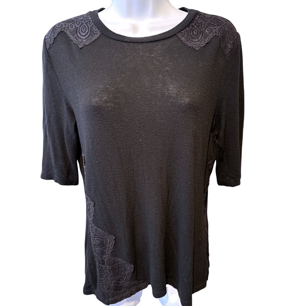 Tory Burch‎ Womens Black Wool Blend Lace Embroidered Top Sz M Chic Luxe Feminine